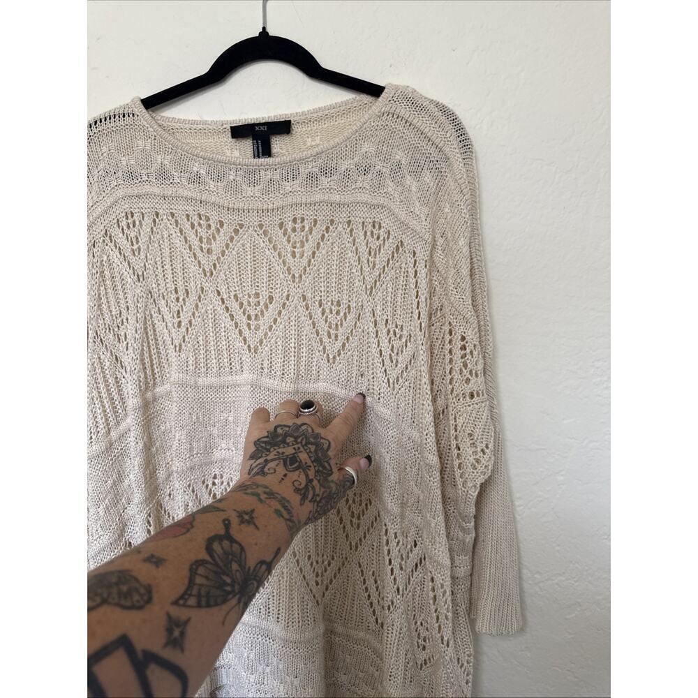 Oversized Drop Shoulder Cream beige Sweater Size Medium loose knit boho - Picture 4 of 11